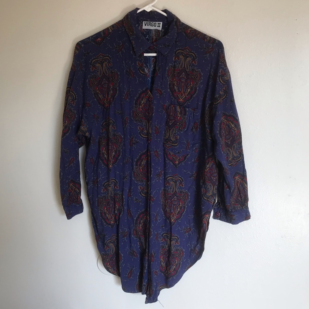 Paisley keyhole button up blouse